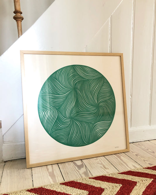 Græsgrønt på knækket hvid, 50x50