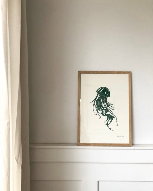 Grøn gople på knækket hvid baggrund, A3 (29,7x42).