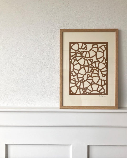 🥐 Caffelatte-farvede croissanter på baggrund i elfenben, A3.